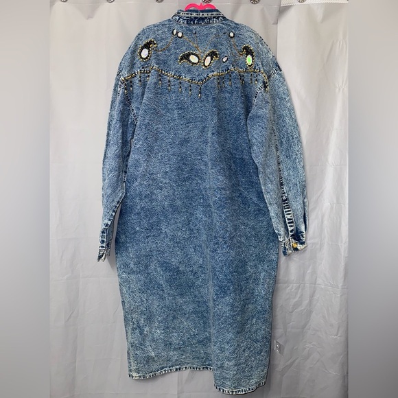 Pret Vintage Beaded 100% Cotton Denim Dress With Pockets Size L - Picture 6 of 8